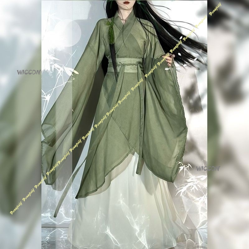 Anime Cosplay Girl With Black Hair - Chinese Hanfu Large-sleeved Cross-collared Cosplay Costume