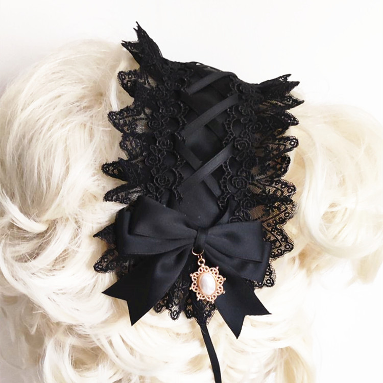 Red Dark Gothic Lolita Lace Ha - Anime Cosplay Girl With Black Hair ulasan dan harga