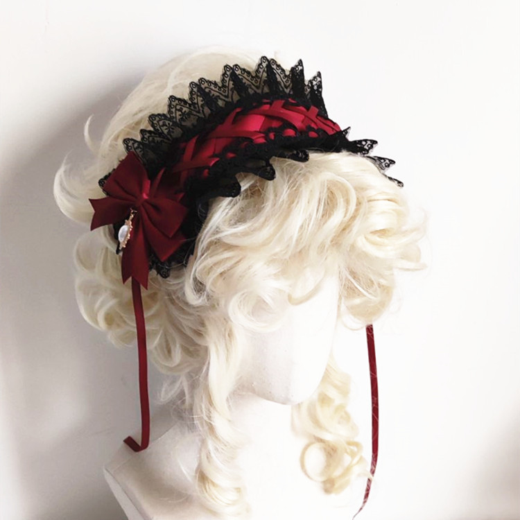Red Dark Gothic Lolita Lace Ha - Anime Cosplay Girl With Black Hair ulasan dan harga